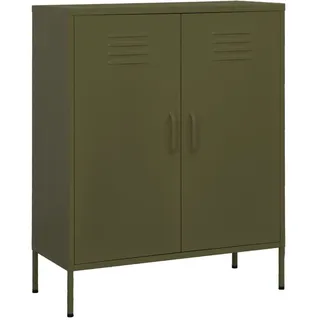 vidaXL Sideboard mit 2 Türen und verstellbaren Einlegeböden, 80/35/101,5 cm, aus Stahl, in Olivgrün , Metall , 35x101.5x80 cm , Kleinmöbel, Kommoden, Sideboards