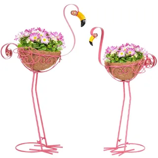 Kikth 2er-Set rosa Metall-Flamingo-Pflanzgefäßen mit Korb für drinnen und draußen, Garten, Hof, Dekoration