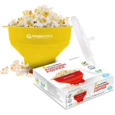 Collapsible Silicone Microwave Hot Air Popcorn Popper Bowl with Lid and Handles (Yellow)