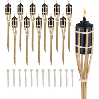 Relaxdays Gartenfackel 12er Set Holz/Metall 50 cm