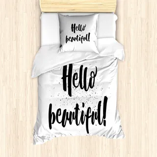 ABAKUHAUS Hallo Mantele, Hand Letters kleine Punkte, Milbensicher Allergiker geeignet mit Kissenbezügen, 135 cm x 200 cm - 80 x 80 cm, Schwarz-Weiss - Schwarz