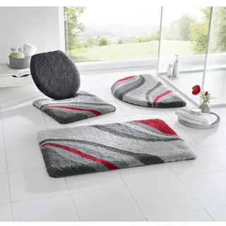 Badematte HAGEMANN Gr. 6, grau (grau, rot), WC-Deckelbezug (47cm x 50cm), 1 Stk., Badematten, Badematte