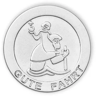 FRITZ COX Automedaille Christophorus Gute Fahrt | aus Metall | auf Geschenkkarte | Kleiner Durchmesser | 2,5cm