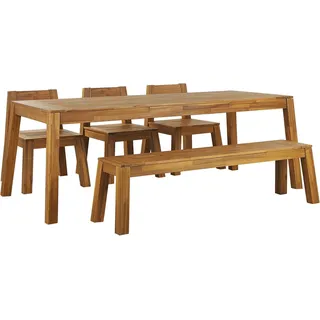 BELIANI Gartenmöbel Set Hellbraun Akazienholz rechteckiger Tisch 210x90 cm mit Bank 3 Stühlen Rustikal Terrasse Outdoor Indoor Gartenausstattung - Braun