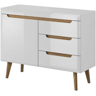 Furniture24 Kommode Sideboard NORDI in Skandinavische Stil Weiß/Weiß Hochglanz - Weiß