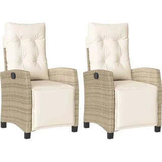 vidaXL Gartensessel mit Fußteil 2 Stk. Verstellbar Beige Poly Rattan - Beige