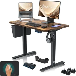 KESSER® Schreibtisch elektrisch & höhenverstellbar Computertisch Ergonomisch Stehen & Sitzen 3-Memory 360° Rollen USB-Ladeanschluss 100x60cm Braun - Braun
