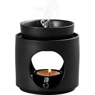 Duftlampe aus Keramik mit Teelichthalter,Aromalampe,Öl- und Wachsdiffusor,Stövchen für ätherische Öle,Abnehmbare Schale(Schwarz)
