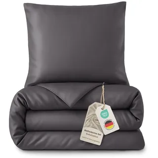 LAYNENBURG Premium Lyocell Bettwäsche in 155x220 + Kissenbezug 80x80 cm - 100% Lyocell Tencel aus u.a Eukalyptus – Oeko-TEX 100 - kühlende Sommer-Bettwäsche mit Reißverschluss (anthrazit)