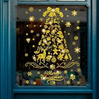 Topcosplay Fensterbilder Weihnachten Selbstklebend, Silber Blond Weihnachtsbaum-Fensteraufkleber für Glas, Fensterdeko Weihnachten Wiederverwendbar, Weihnachten deko (Blond)