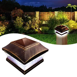 XVZ Pfostenkappe Solar, Solarleuchten für Außen Solar Zaunpfosten Lampe, LED Solarleuchten für Zaun, Hölzerne Pfäle, Patio Beleuchtung(Vintage-Kupfer)