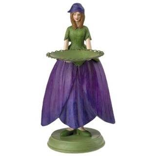 Fiebiger Floristik Veilchenmädchen mit Teller. Blumenmädchen Deko-Figur Garten Geburtstag Geschenk 18 cm grün violett