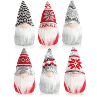 com-four® 6X Premium Weihnachts-Wichtel 15cm - Weihnachtsdeko - winterliche Zwergen-Figur - Dekoartikel - skandinavische Deko-Trolle - schwedischer Gnom mit Bart (6X - grau/rot/weiß)