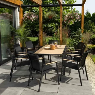 di volio Gartenmöbel PEJO, Set - ausklappbarer Gartentisch mit 8 Stühlen, Essgruppe für 8 Personen, bequem & wetterfest, aus hochwertigen Materialien - Schwarz, Beige