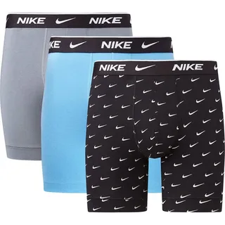 Nike Herren Everyday Cotton Stretch Boxer Briefs 3Pk, Swoosh Print/Grey/Uni. Blue, M