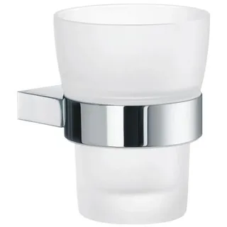 Zahnputzbecher , Chromfarben , Metall, Glas , 7.4x9.8 cm , inkl. Befestigungsmaterial , Badaccessoires, Zahnputzbecher