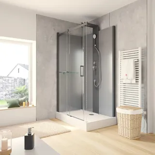 Schulte Korsika Komplettdusche mit Schiebetür 120 x 220 cm Schwarz/Transparent 6 mm