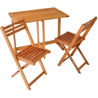 DEGAMO Balkonset PORTO 3-teilig (2x Klappstuhl, 1x Klappentisch), Eukalyptus geölt, klappbar - Braun