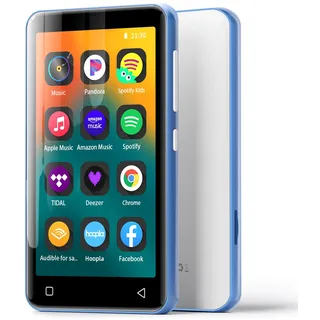 MP3-Player mit Bluetooth und WLAN, 4"-Voll-Touchscreen MP4 MP3-Player mit Spotify, Android-Streaming-Musikplayer, tragbarer HiFi-Sound Digital-Audio-Player mit Lautsprecher Blau-Weiß