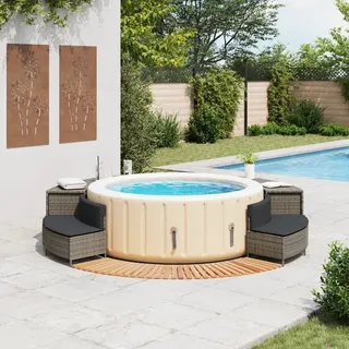 vidaXL Whirlpool-Umrandung Grau Poly Rattan und Massivholz Akazie - Grau