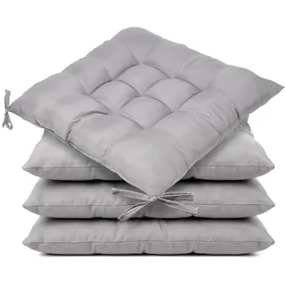 APXEL 4er Set Stuhlkissen, 40x40x6cm Sitzkissen mit Bändern rutschfeste Sitzkissen für Stuhl & Bank, waschbar Sitzpolster Indoor Outdoor Stuhlkissen für Büro Balkon Esszimmer Küche (220g)