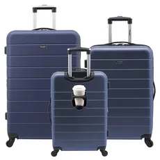 Wrangler Smart Gepäckset mit Getränkehalter und USB-Anschluss, Marineblau, 20-Inch Carry-On, Smart Gepäck-Set mit Getränkehalter und USB-Port