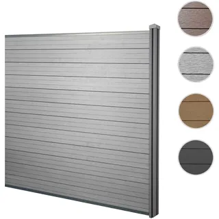WPC-Sichtschutz Sarthe, Windschutz Zaun, WPC-Pfosten ~ Erweiterungselement, 1,88m grau