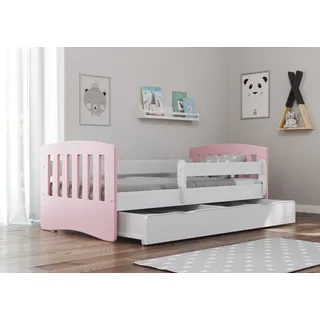 Bjird Kinderbett Jugendbett 80x180 cm mit Rausfallschutz Schublade und Lattenrost Einzellbett Classic - Puderrosa - Rosa