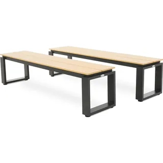 di volio 2er Set Gartenbänke Pisa beige aus Aluminium und Kunstholz, 160x36,5x41,5 cm, Gartenbank - wetterfest & langlebig, für Garten, Terrasse und Balkon - Beige, Schwarz