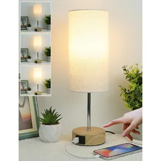 MILLUXXi Nachttischlampe Touch Dimmbar Lampe Wohnzimmer Tischlampe mit USB A+C Ladefunktion LED Birnen Leinen-Lampenschirm Kleine Lampe mit Kabel für Nachttisch Wohnzimmer Schlafzimmer Kinderzimmer