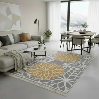 jimri Fashion4Home Teppich Läufer - Tepiche für Wohnzimmer, Schlafzimmer, Küche, Kinderzimmer, Badezimmer - Boho Kelim - Läufer Flur, Orient-Blau-Gold, Größe: 160x230 cm