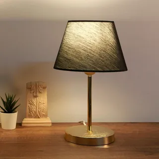 Opviq, Hochwertige Tischlampe aus 100% Metall, Schwarz und Gold, 37 cm hoch, 22 x 14 cm Schirm, 150 cm Kabel, E27 Fassung, Ideal für moderne Hotels und stilvolle Räume. - Schwarz, Gold