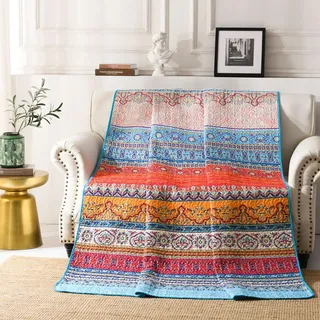 Qucover Tagesdecke 150x200 Bettüberwurf Tagesdecke Bunt, Zweiseitige Tagesdecken Boho Stil für Einzelbett, Wendedecke, Wohndecke Sofadecke Sofaüberwurf mit Sonnenblumen-Muster (Bunte-1, 150x200cm)
