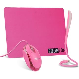 SOONGO Pink Mouse Pad Kids Mouse for Laptop USB LED Light 3 in 1 Gift Combo Mice Pad Non-Slip Rubber Base Touch Dimmable Flexible USB Laptop Reading Lamp for Computer Laptop Home Office Travel