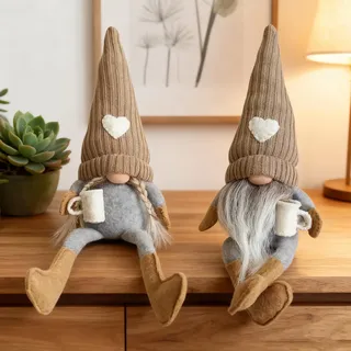 Maritown Kaffee Gonks Plüsch Dekor, Handgemachte Kaffeebar GNOME Dekor Bauernhaus Schwedisch Tomte GNOME für Cafe Küche Home Office Dekorationen (Brown-2Pcs)