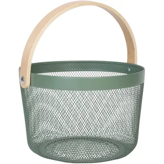 Relaxdays Drahtkorb mit Henkel rund Aufbewahrungskorb Metall & Holz 0 x 0 x 0 cm mint