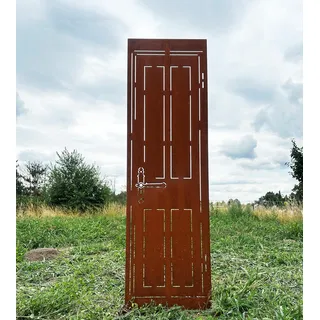 Edelrost Sichtschutz Tür 165 cm x 50 cm Paravent zum Stecken Schild Haustür Gartentür Gartenstecker Edelrost Gartendeko Wetterfest Rost Metall Zaun
