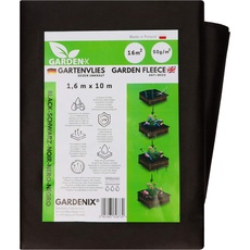 GARDENIX® 16 m2 Anti Unkrautvlies 50g/m2 ‒ Gartenvlies Hohe UV-Stabilisierung reißfest und wasserdurchlässig Schwarz (1,6m x 10m)