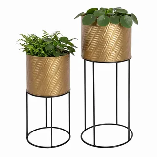 Relaxdays Blumenständer 2er Set 41 x 18 cm Gold/Schwarz