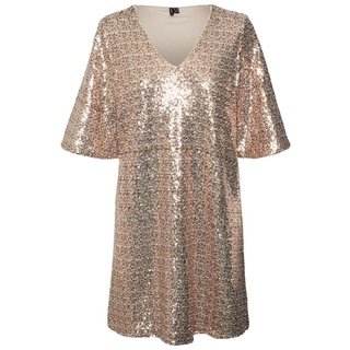 Vero Moda Women's VMNANNA 2/4 O-Neck Short Dress JRS BTQ Kleid, Gold Colour/Detail:Multi Color Sequins, XS