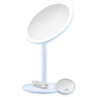 Emke Kosmetikspiegel mit Licht mit Abnehmbare Saugnapfes, Hellblau, φ20 cm , Glas , Rund , 20x35x20 cm , Spiegel, Schminkspiegel