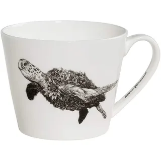 Maxwell & Williams DX0513 Kaffee-Becher breit Green Sea Turtle 450 ml – Keramik, Schwarz-weiß Tier-Motiv, in Geschenkbox