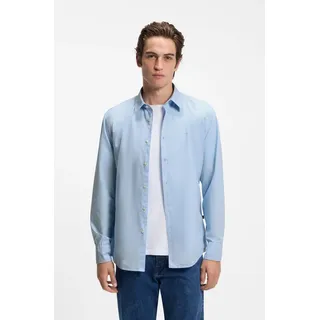 Langarmhemd BOSS ORANGE "Relegant Regular Fit", Herren, Gr. 4XL, N-Gr, blau (open blau460), Web, Obermaterial: 100% Baumwolle, unifarben, regular fit, hoch geschlossener Ausschnitt, eingesetzt 2-Knopf-Manschette mit Knöpfen, Hemden Langarmhemd, Baumwolle mit BOSS Stickerei und klassischem Kent Kragen