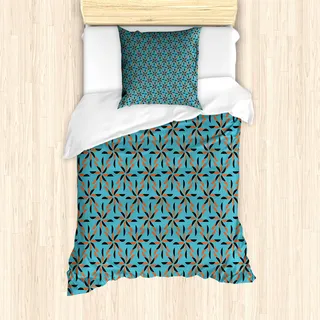 ABAKUHAUS Geometrisch Mantele, Blumen-Patterned, Milbensicher Allergiker geeignet mit Kissenbezügen, 135 cm x 200 cm - 80 x 80 cm, Blau Vermilion Schwarz - Blau