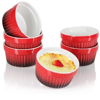 com-four® 6x Ragout Fin Schale - Ofenfeste Förmchen in rot - Creme Brulee Schälchen - Dessertschale mit je 185 ml