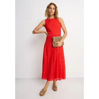 Spitzenkleid BUFFALO "in Maxilänge mit modischer Lochstickerei", Damen, Gr. 36, N-Gr, rot, Web, Obermaterial: 100% Baumwolle. Futter: 100% Viskose, unifarben, figurumspielend knöchelfrei, Rundhals, Kleider Spitzenkleid, elegantes Sommerkleid, Maxikleid mit Stickerei, A-Linie, festlich, Topseller