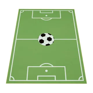 Paco Home Kinderteppich grün, B:200cm H:4mm L:290cm, Polyester, Teppiche, Kinderteppich, Kurzflor, Spiel-Teppich, Motiv Fußballfeld, Kinderzimmer