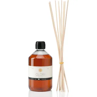 Raumduft Nachfüll-Set „Orange“ 500 ml inkl. 10 Rattan-Stäbchen - Duftöl mit ätherischen Ölen - Nachfüller als frischer & fruchtiger Zimmer-Duft - Nachfüllflasche mit Duftstäbchen 100% Natürlich