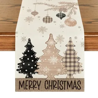 Tischläufer Weihnachten, 33×275 cm Weihnachts Tischläufer Modern, Beige Weihnachtsbaum Weihnachtsläufer Tisch, Tischläufer Winter für Küche Tisch Dekoration, Weihnachtstischdecke Tischdeko