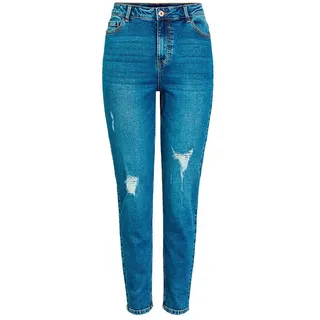 Pieces Kesia Mom Ankle Destroy235 Vi Hochtaillierte Jeans - Medium Blue Denim - XS